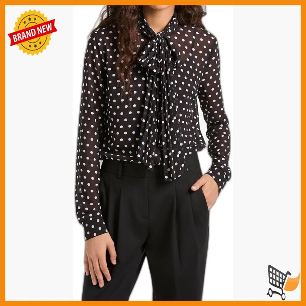 Long Sleeve Pleated Tie Neck Blouse, Recycled Polyester, Dry Clean Only